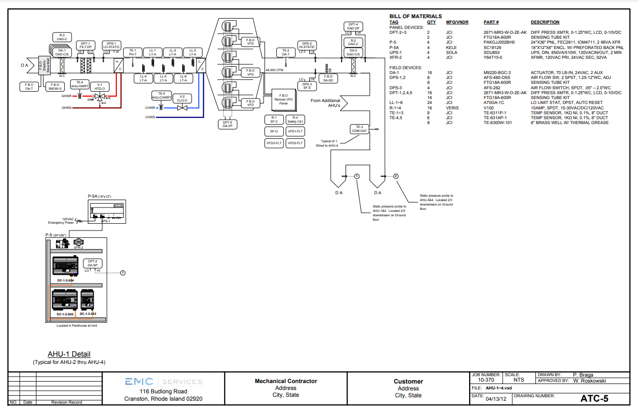 Engineering drawing of air handling unit